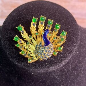 Vintage Boucher signed Gold, blue, green Peacock Brooch vintage designer